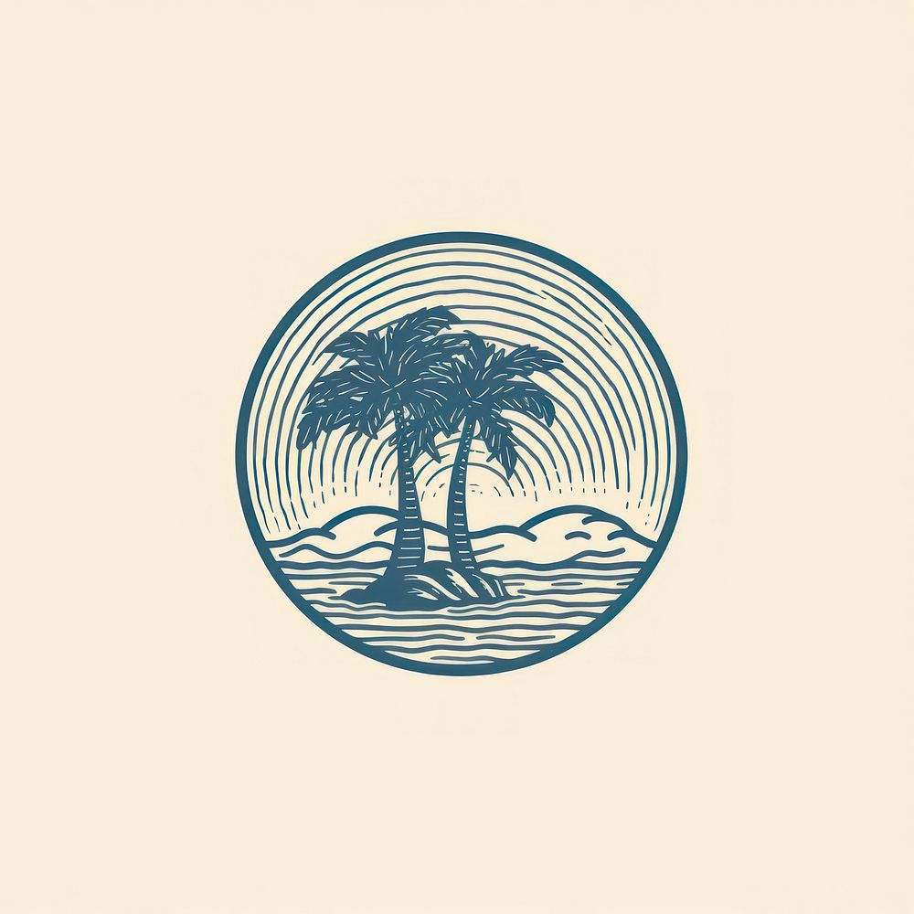 Wave and palm tree beach icon drawing sketch plant.