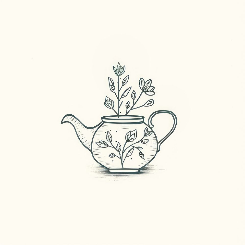 Tea pot with flowers icon drawing teapot plant.