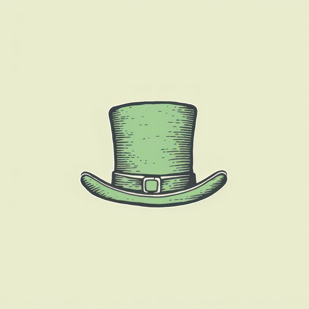 Vintage top hat icon drawing sketch green.