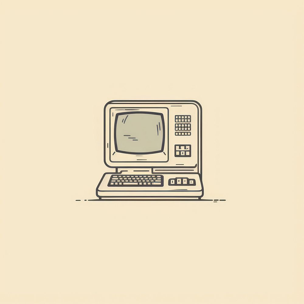 Vintage computer icon text electronics technology.