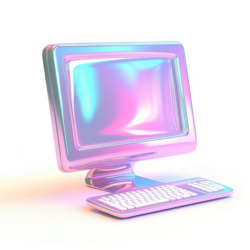 Computer iridescent screen white background electronics.