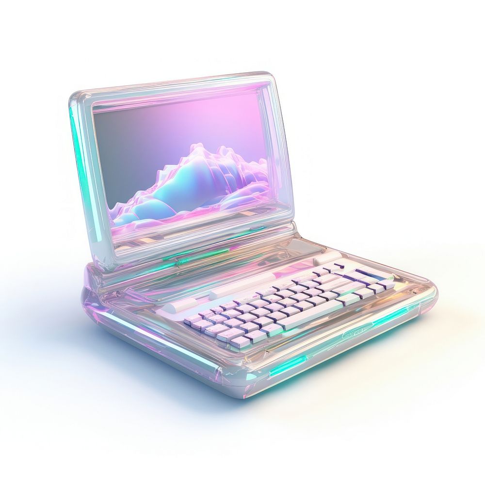 Computer iridescent laptop white background electronics.