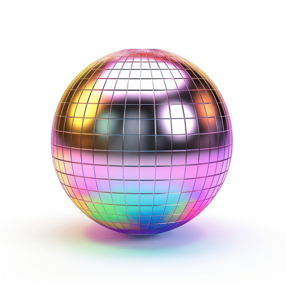 Disco ball iridescent sphere white background celebration.