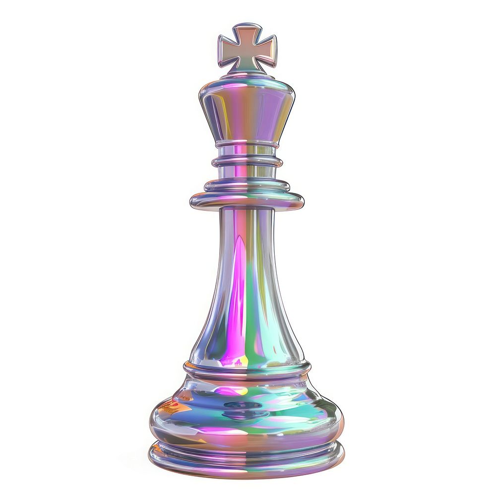King chess iridescent metal game white background.
