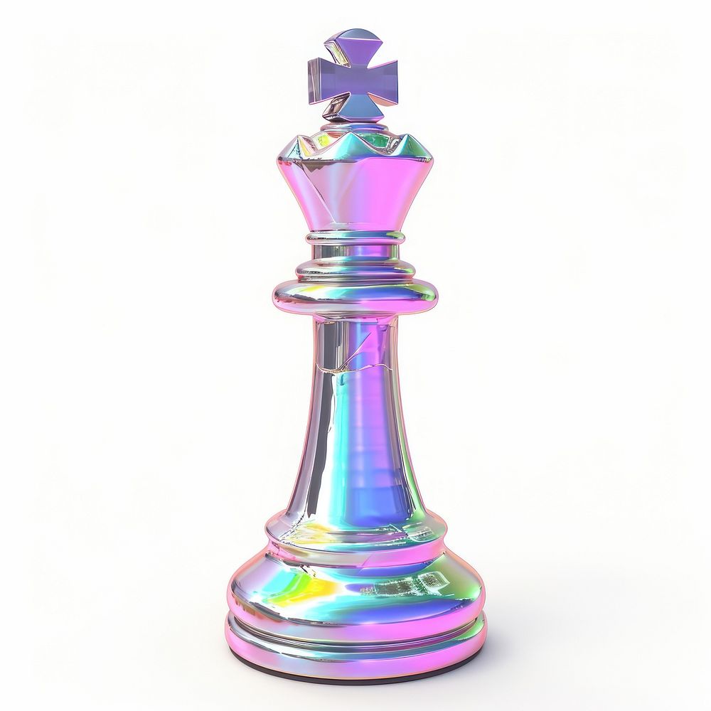 King chess iridescent metal game white background.