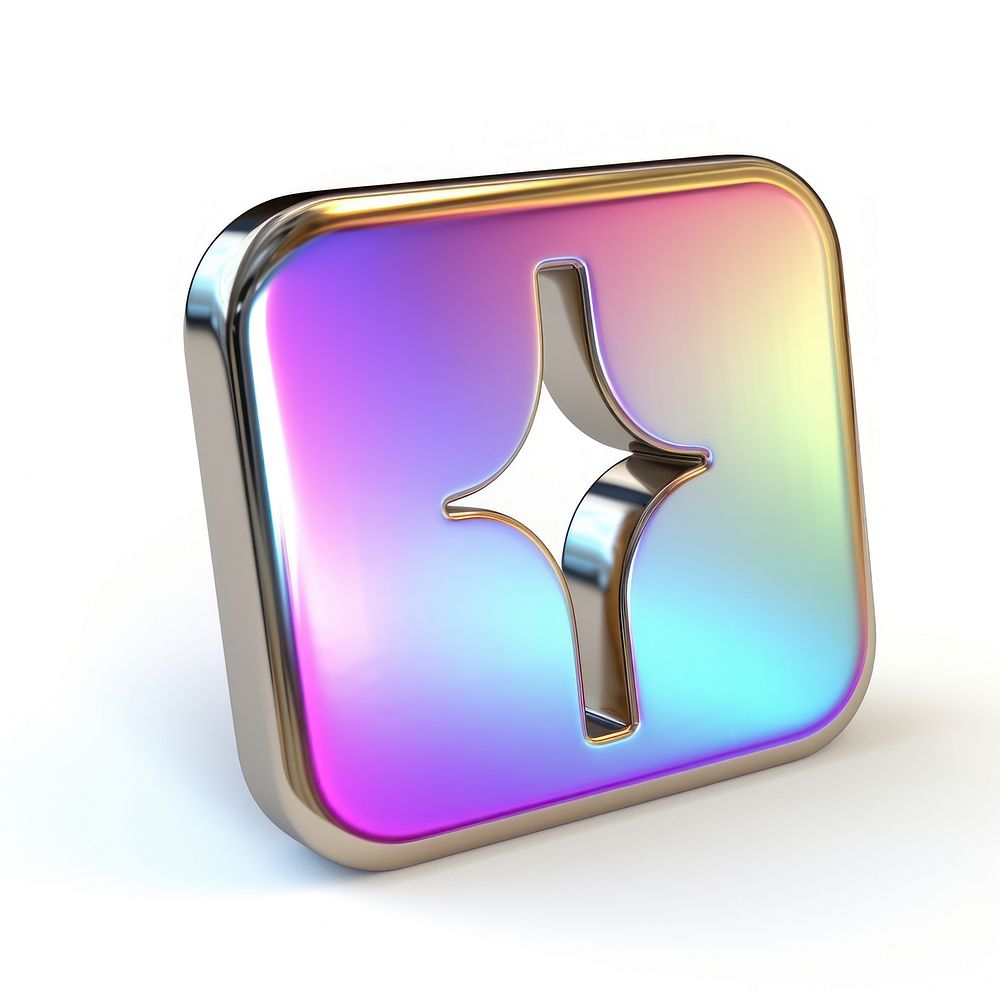 Social media icon iridescent symbol metal white background.