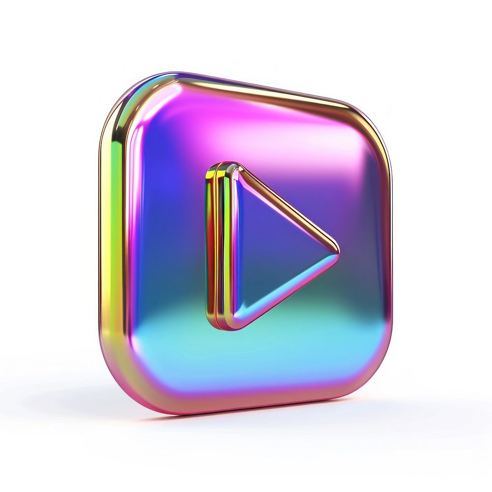 Play button icon iridescent white background accessories technology.
