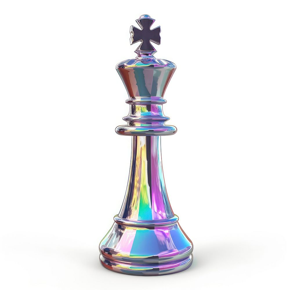 Queen chess iridescent metal game white background.