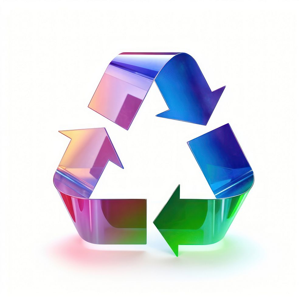 Recycle icon iridescent white background recycling circle.