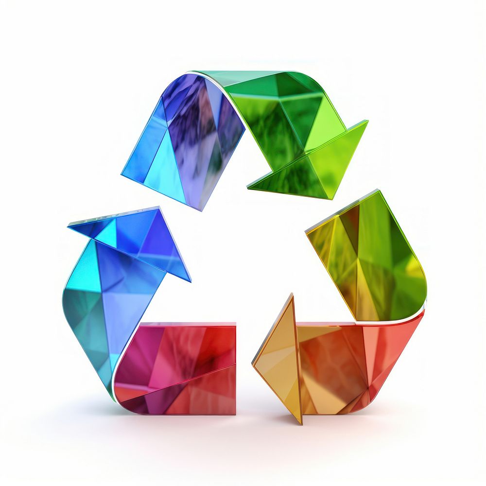 Recycle icon iridescent origami white background recycling.