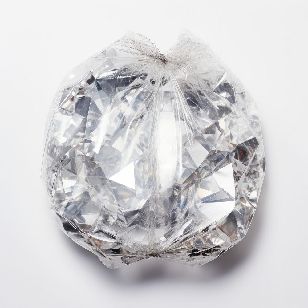 Plastic wrapping over a diamond gemstone jewelry crystal.