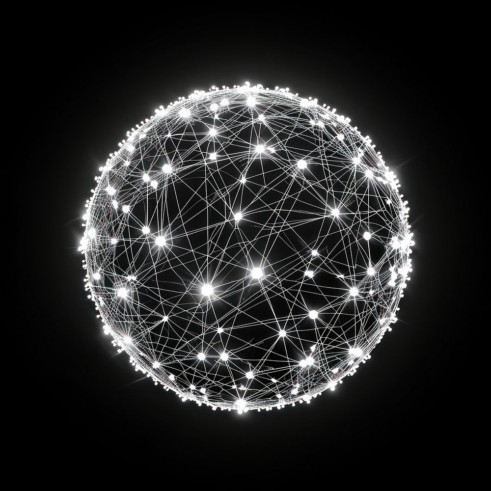 Digital sphere lights connected in lines technology night black background.