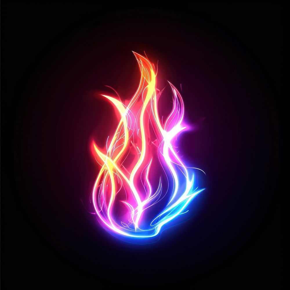 Fire icon in neon style light black background illuminated.