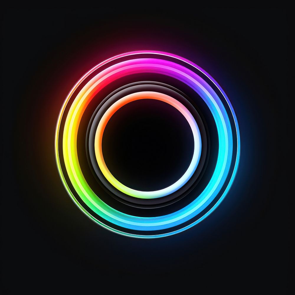 Rainbow icon in the style of neon lights technology purple spiral.