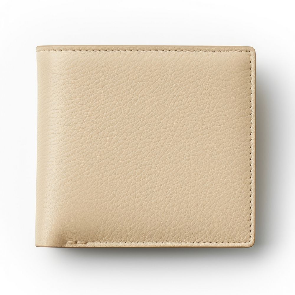 Light cream leather wallet  white background accessories simplicity.