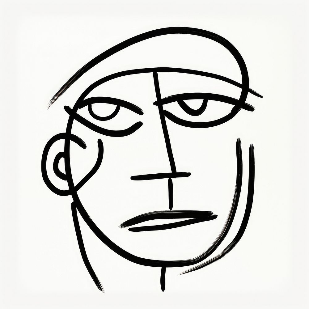 Drawing of a human face sketch white line.