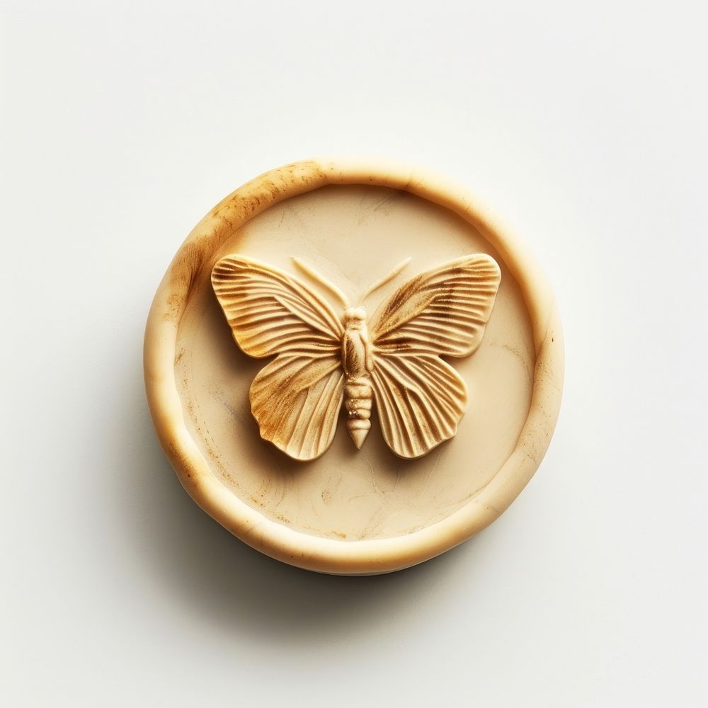 Seal Wax Stamp butterfly white background insect circle.
