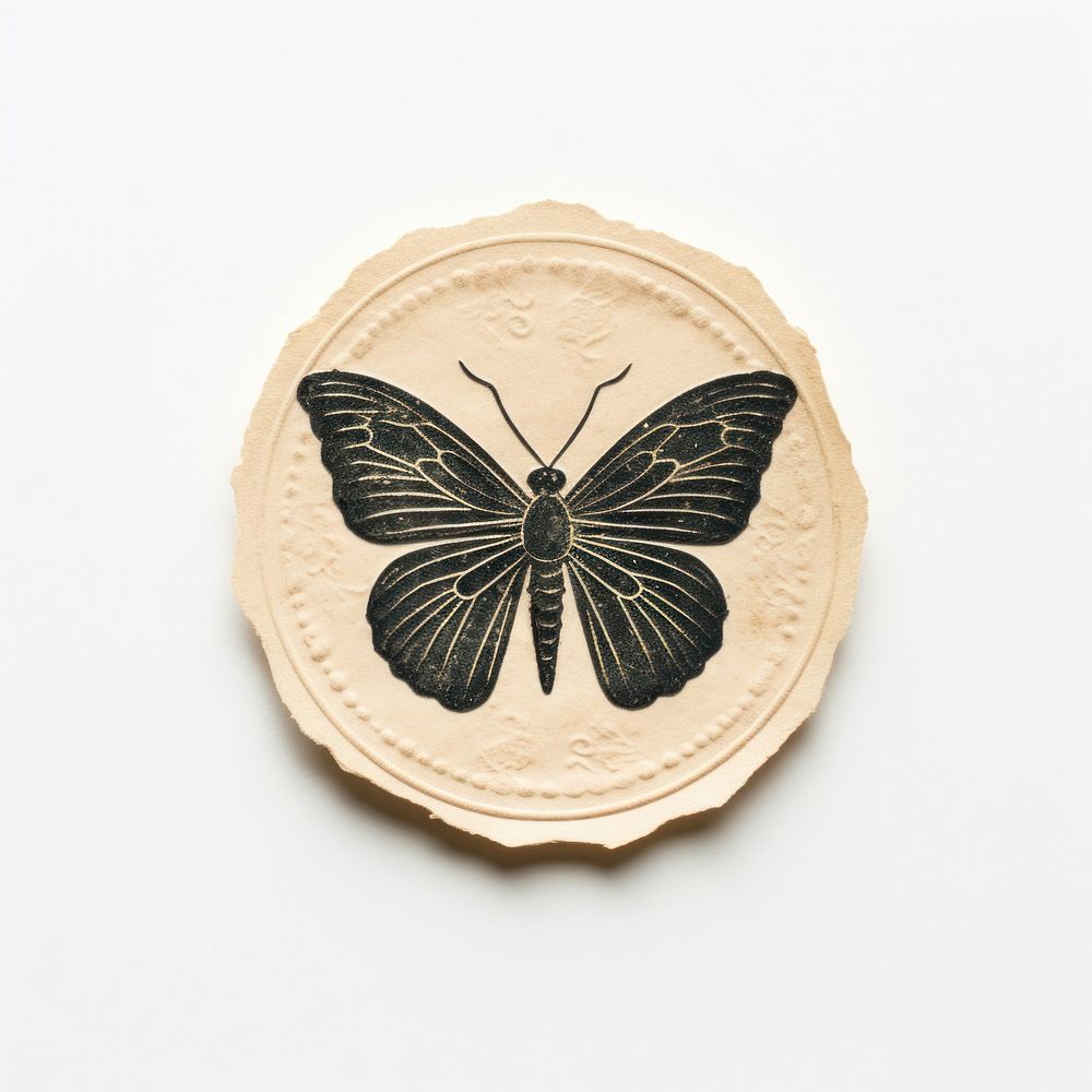 Seal Wax Stamp butterfly white background confectionery currency.