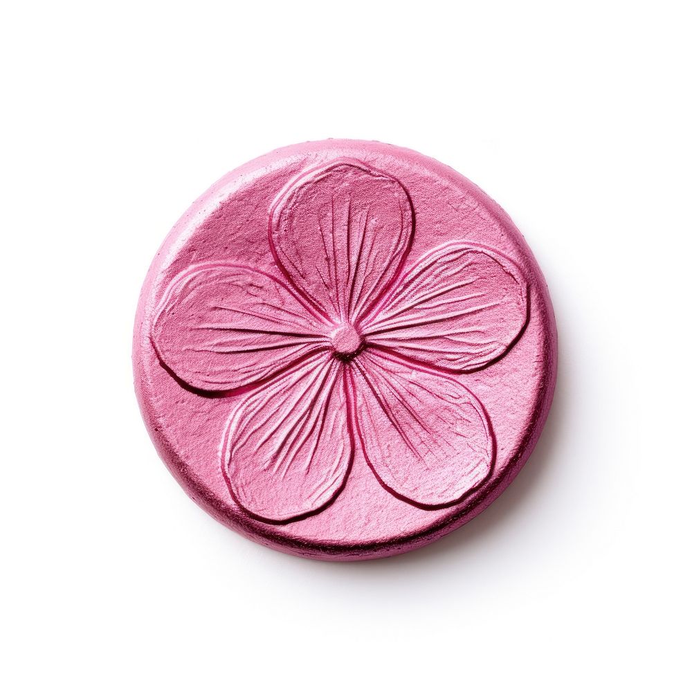 Seal Wax Stamp flower pink glitter food white background confectionery.