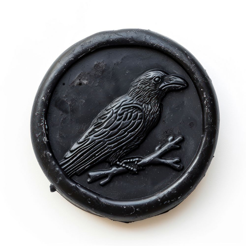 Seal Wax Stamp raven animal bird white background.