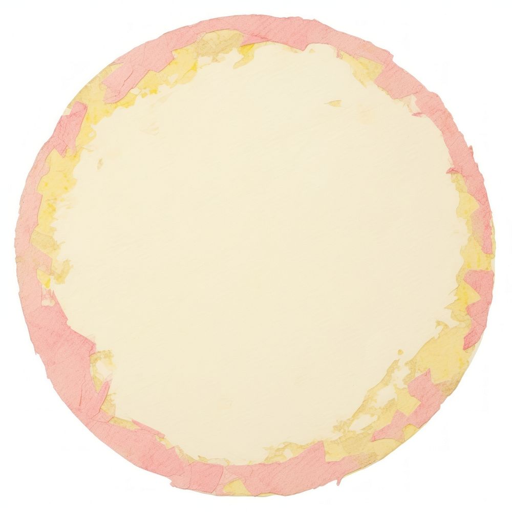 Circle ripped paper yellow pink white background.