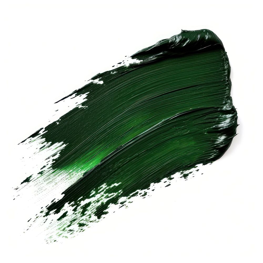 Dark green brush stroke paint white background splattered.