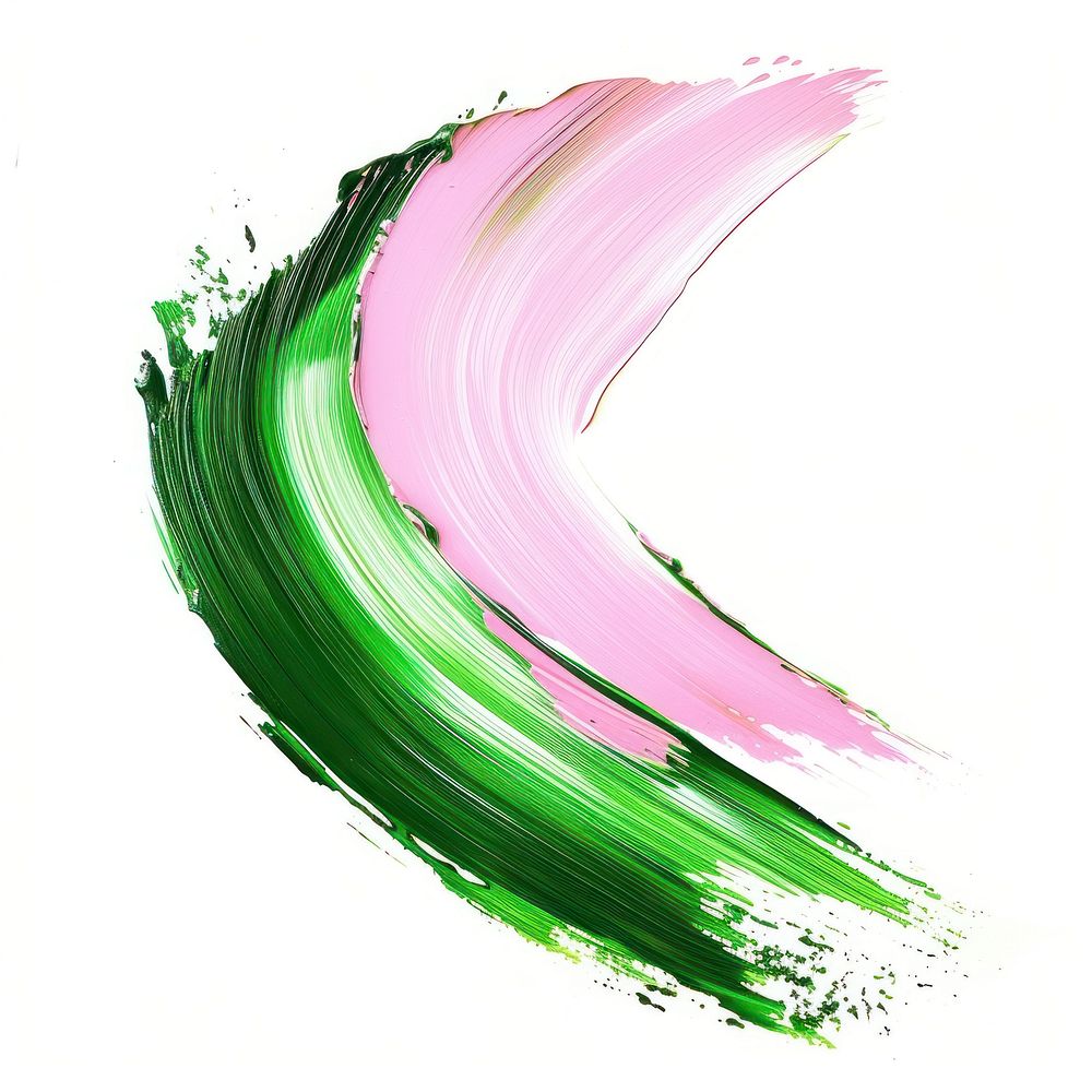 Green and pink brush stroke purple paint white background.