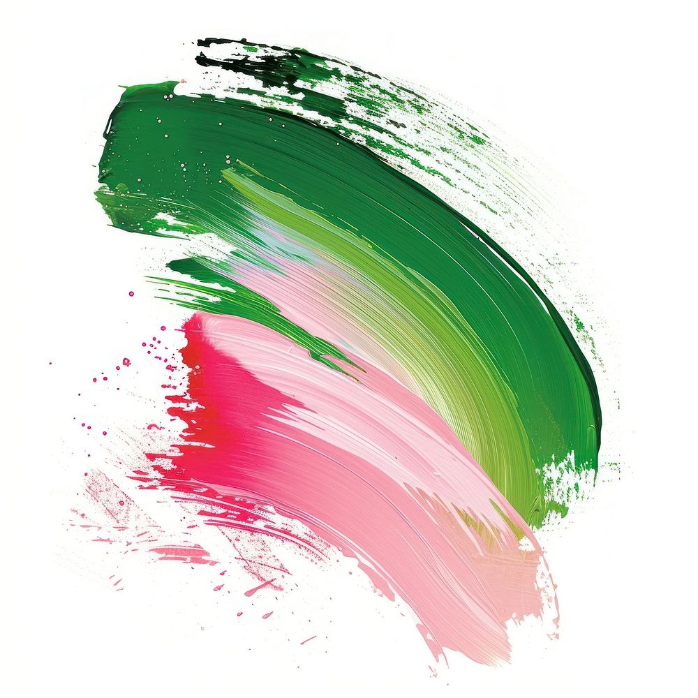 Green and pink brush stroke backgrounds painting white background.