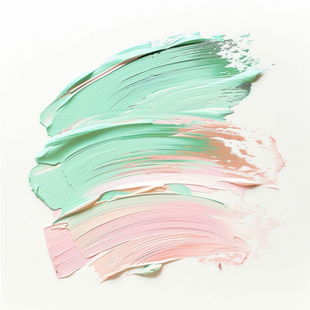Pastel green and pastel pink brush stroke backgrounds paint white background.