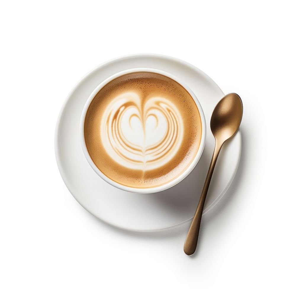 An espresso coffee cup latte spoon drink.
