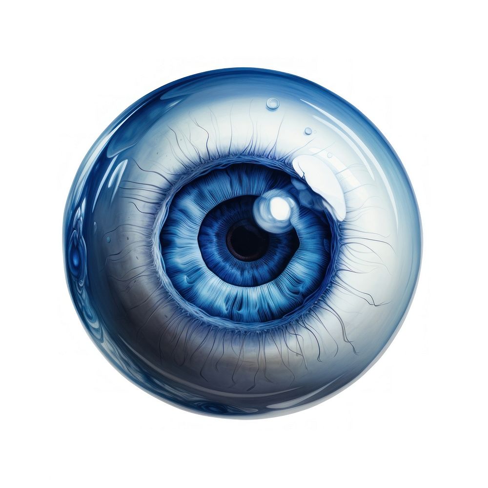 Eyeball sphere blue white background.