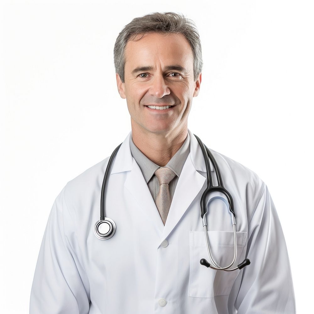Male doctor adult white background stethoscope.