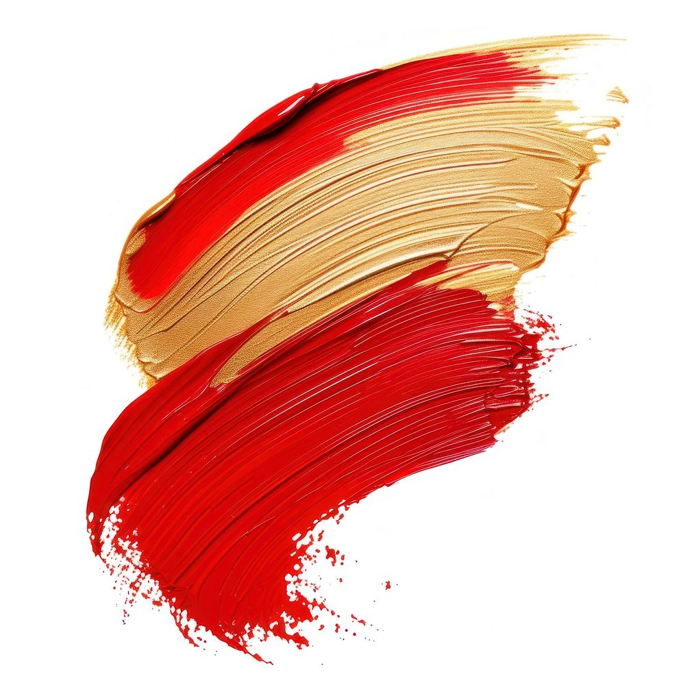 Red and gold brush stroke paint white background splattered.