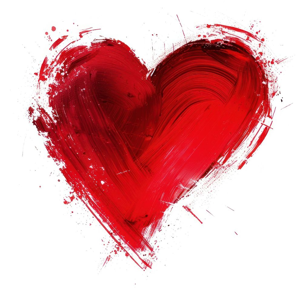 Red heart shape brush stroke backgrounds white background splattered.