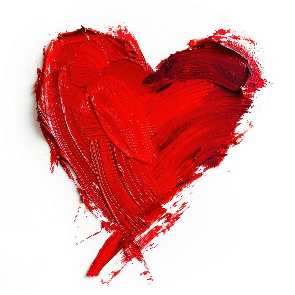 Red heart shape brush stroke white background splattered creativity.