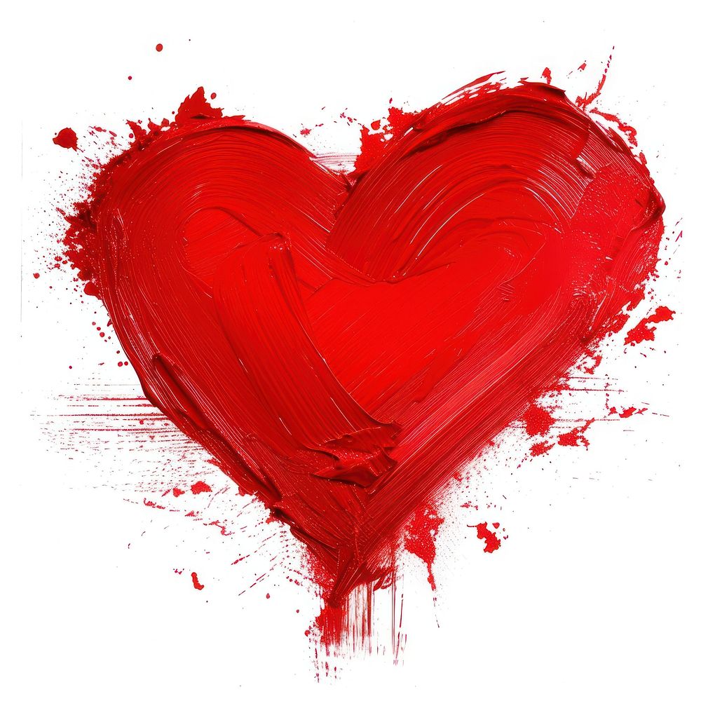 Red heart shape brush stroke backgrounds paint white background.
