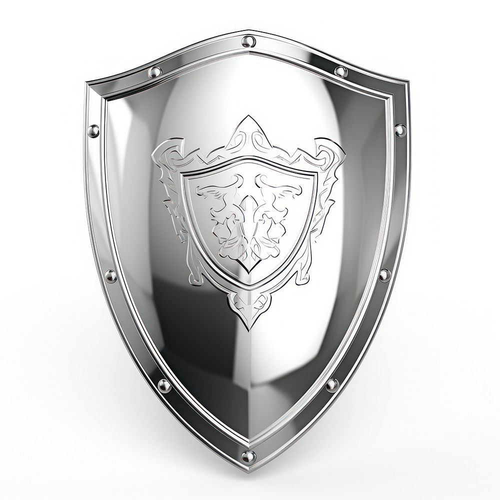 Warrior shield Chrome material silver shape white background.