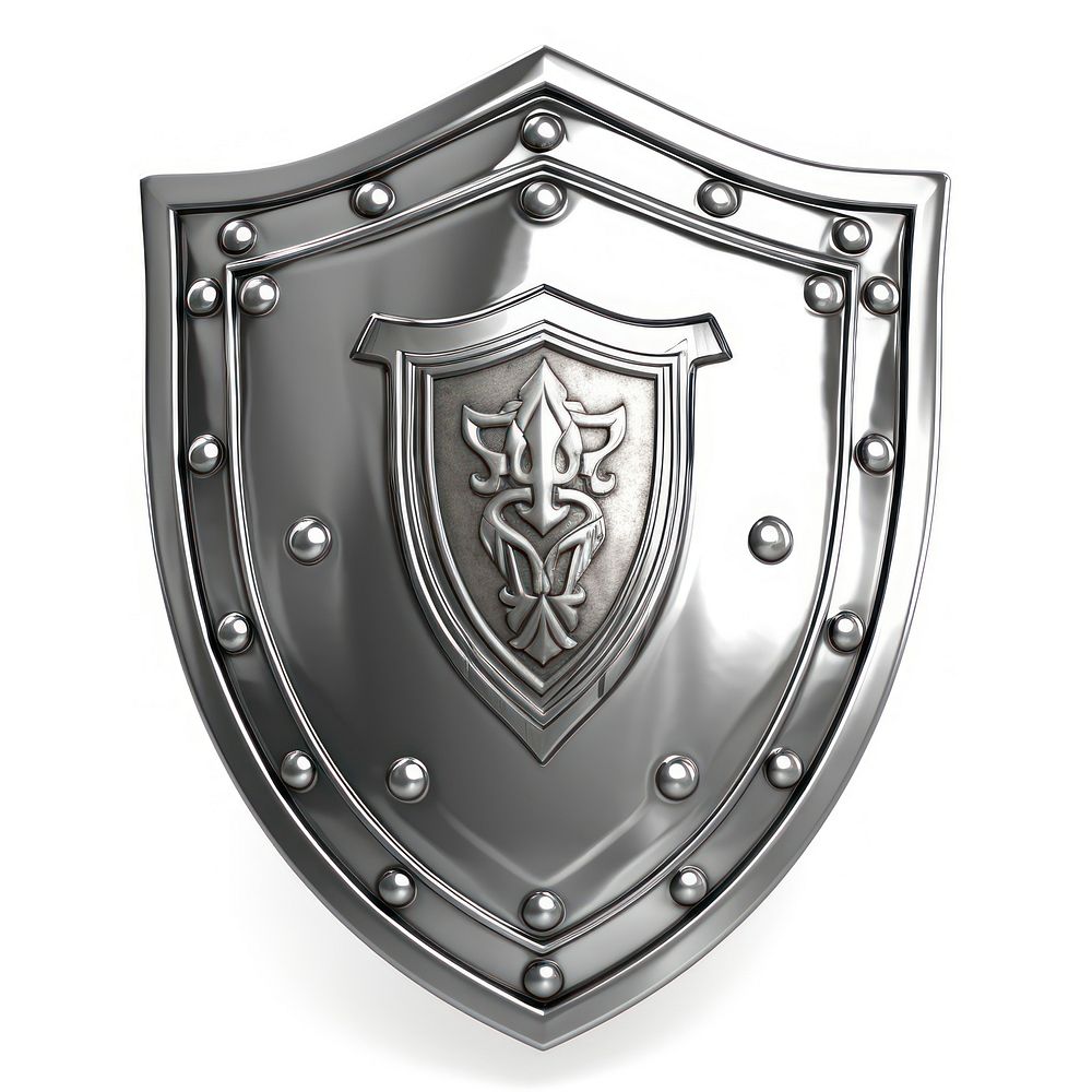 Warrior shield Chrome material silver white background protection.