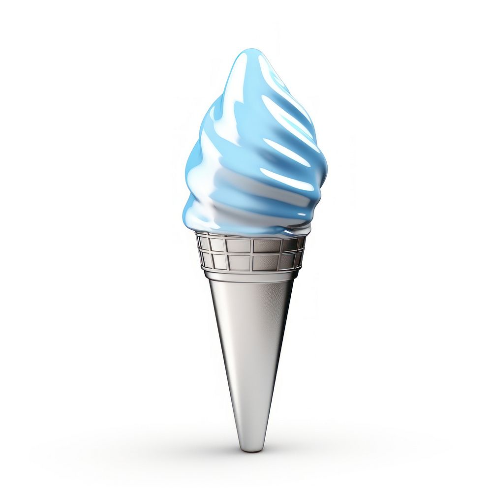 Ice cream cone chrome material dessert food white background.