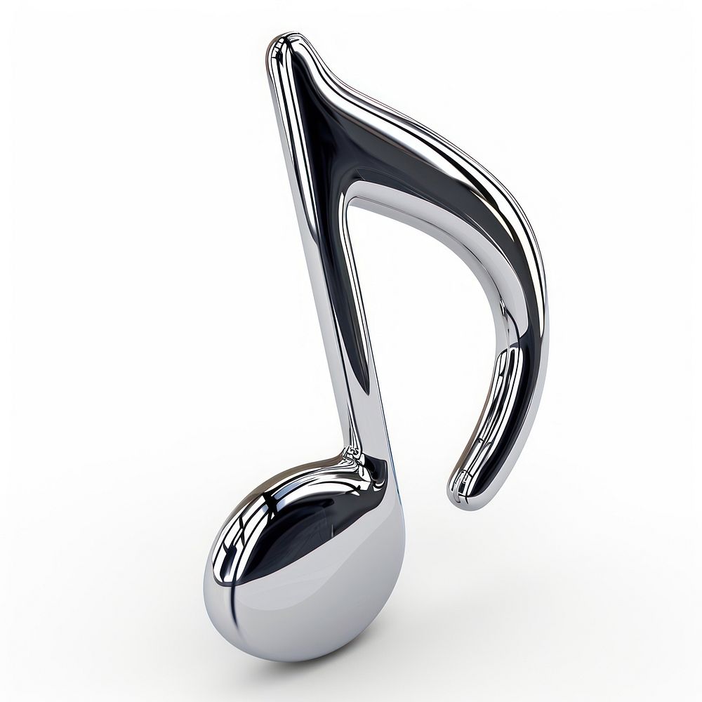 Music note chrome material silver shiny white background.