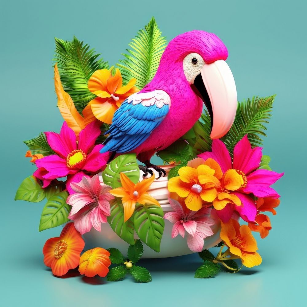 Bird with tropical flowers animal plant petal.