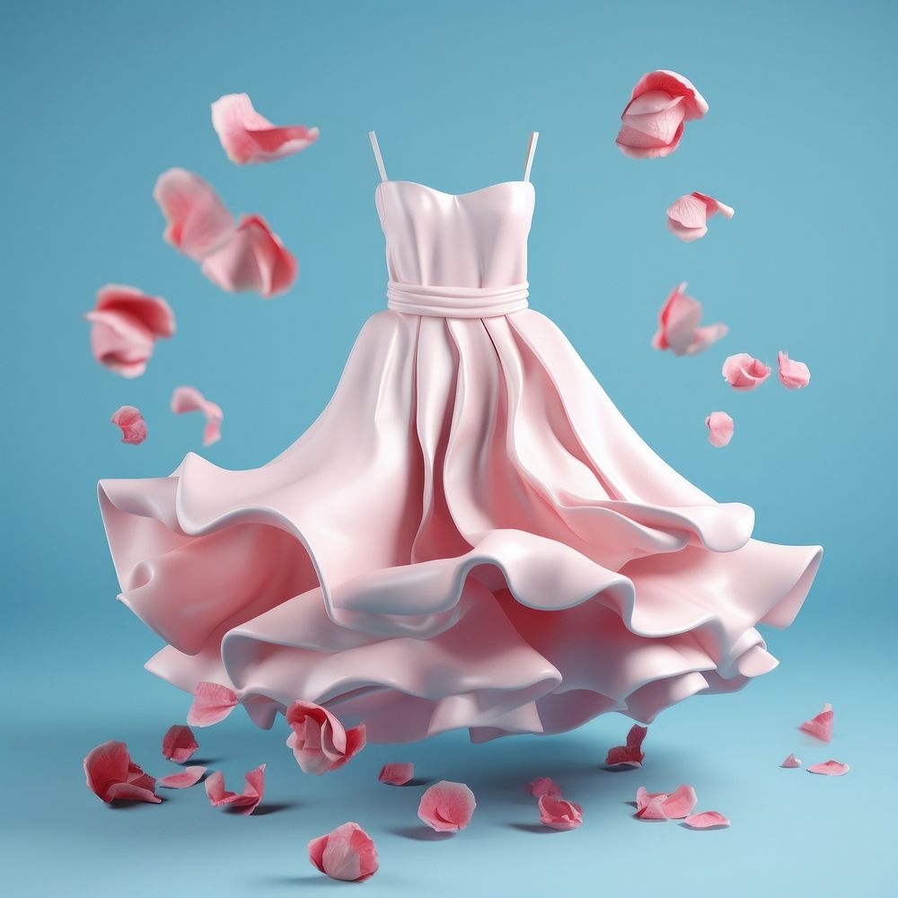 3D surreal of a dress winding with rose petals flower celebration quinceañera.
