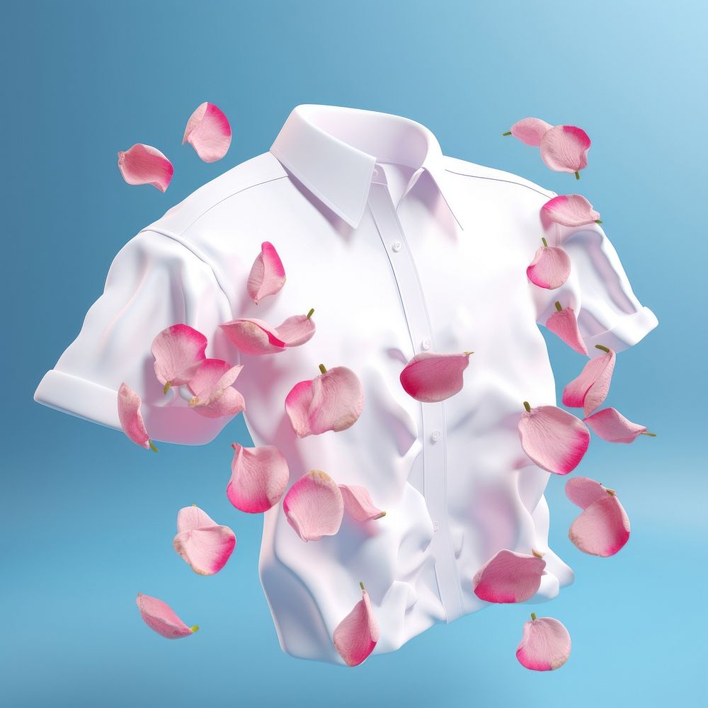 3D surreal of a white shirt with rose petals nature flower plant.