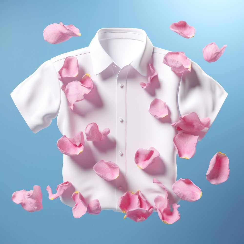 3D surreal of a white shirt with rose petals flower freshness fragility.