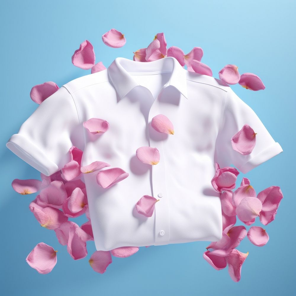 3D surreal of a white shirt with rose petals celebration outerwear blossom.