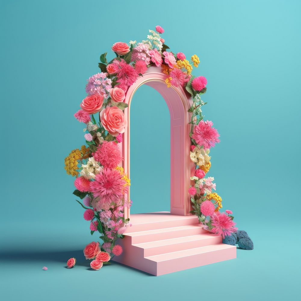 Arch door with flowers plant rose architecture.