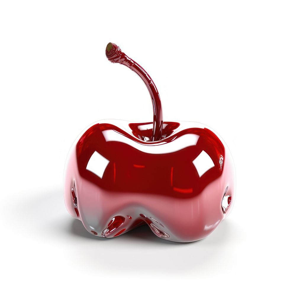 Cherry icon melted down in chrome material white background produce ketchup.
