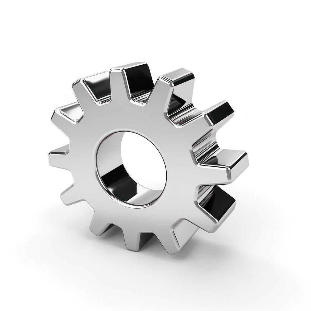 Gear icon Chrome material shape wheel white background.
