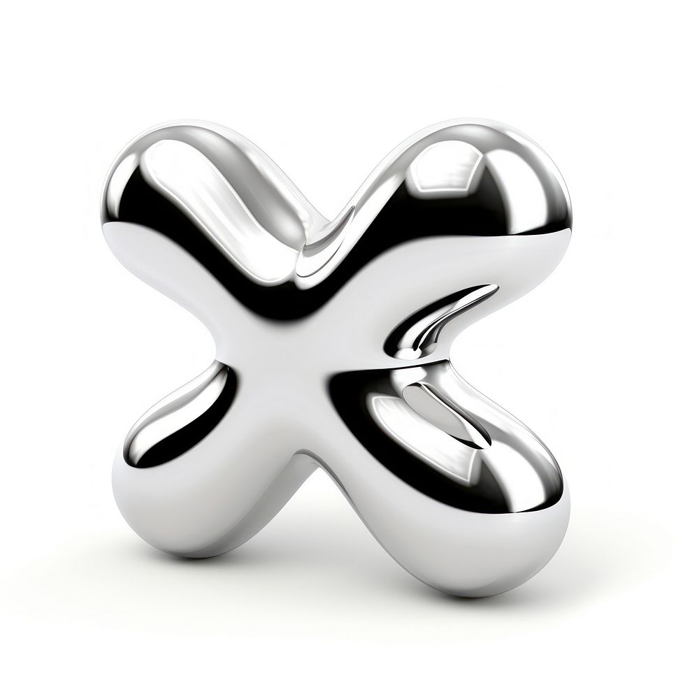 Solid plus shape chrome material silver shiny white background.