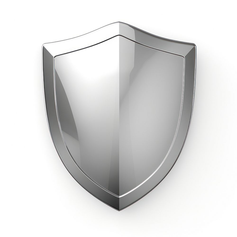 Shield icon Chrome material silver shape white background.